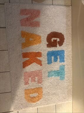 Amazon White Bath Mat with Multicolor Shag Letters